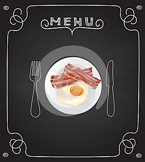 Breakfast plate on blackboard menu