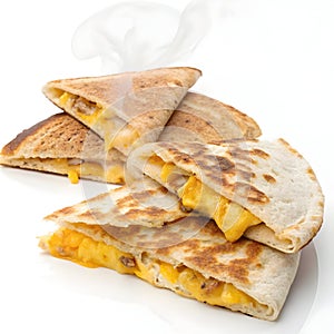 Breakfast quesadillas isolated on white background