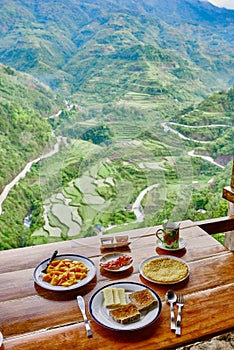 Breakfast rice paddy terrace fields Philippines