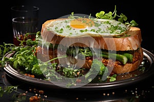 A breakfast sandwich with egged egg and asp