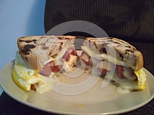 Breakfast sandwich - halfcut- heated photo