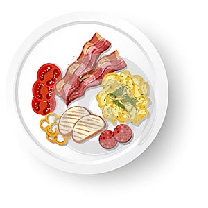 Breakfast with scambled egg and bacon