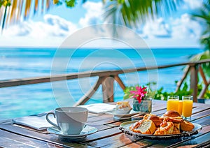 Breakfast with the scenic ocean view on vacation