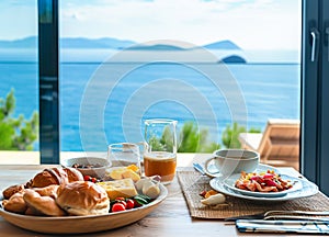 Breakfast with the scenic ocean view on vacation