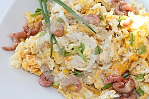Breakfast - scrambled eggs with grabs and chives