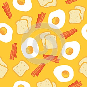 Breakfast seamless pattern with eggs and bacon.