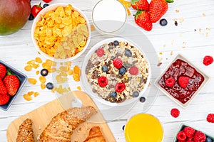 Breakfast Served in the morning with Butter croissant and corn flakes