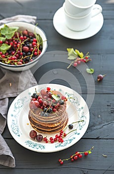 Breakfast set. Buckwheat pancakes with fresh