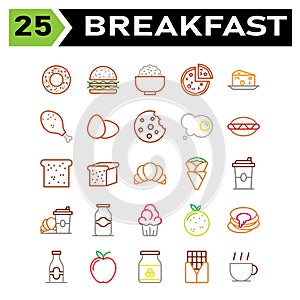Breakfast set include donuts, food, junk, sweet, breakfast, hamburger, stall, rice, bowl, pizza, italian, brunch, cheese, dish,