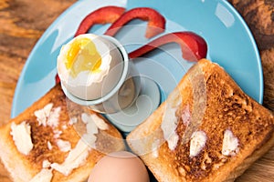 Breakfast set with soft-boiled eggs