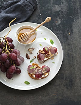 Breakfast set. Sweet sandwiches with ricotta