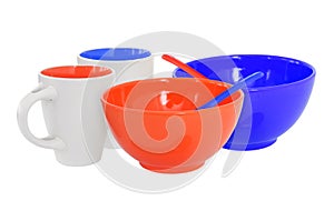 Breakfast set for two in red and blue