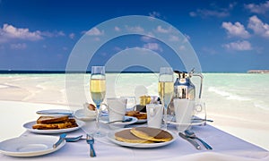 Breakfast setting on a beach