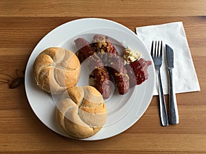 Breakfast Silesian Sausage with Kaizer Rolls baps