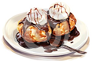 Breakfast sweet delicious chocolate dessert cream sauce plate food tasty background