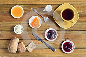 Breakfast table flat lay