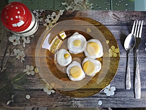 Breakfast on the table - fried eggs