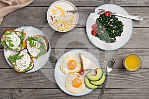 Breakfast table with healthy food