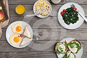 Breakfast table with healthy food