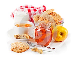 Breakfast with tea and fresh cookies