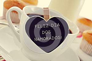 Breakfast and text Feliz Dia Dos Namorados, in portuguese, for t