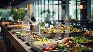 Breakfast Time in Luxury Hotel, Brunch with Family in Restaurant, Buffet Concept