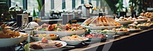 Breakfast Time in Luxury Hotel, Brunch with Family in Restaurant, Buffet Concept