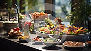 Breakfast Time in Luxury Hotel, Brunch with Family in Restaurant, Buffet Concept