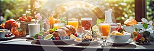 Breakfast Time in Luxury Hotel, Brunch with Family in Restaurant, Buffet Concept