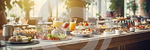 Breakfast Time in Luxury Hotel, Brunch with Family in Restaurant, Buffet Concept