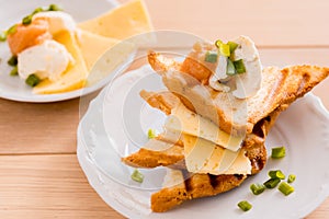 Breakfast toast with cheese on a plate