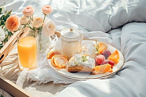 Breakfast tray in bed, life style Authentic living