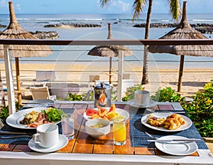 breakfast at a tropical beach in Mauritius photo