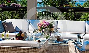 Breakfast on the veranda of a luxury home