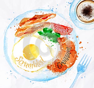 Snídaně akvarely slanina vejce 