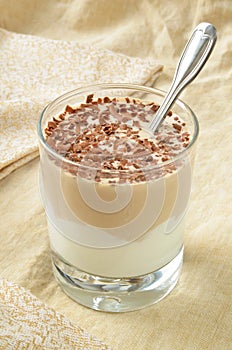 Breakfest - coffee dessert with yogurt and chocolate shavings