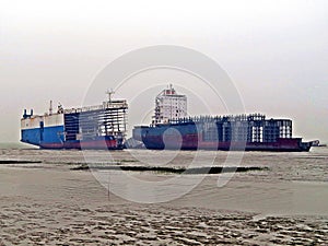 breaking cargo vessel near Chittagong