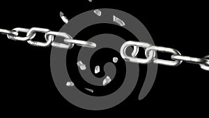Breaking chains animation. Metal Chain is blown to pieces. Concept of regains freedom. Symbol of strength, power, free