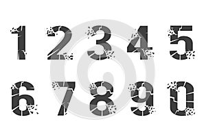 Breaking cracked pieces digits numbers set design vector illustration