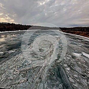 Breaking ice North Saskatchewan River Alberta