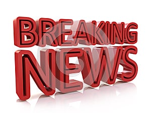 Breaking news 3D text on white background