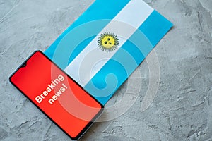 Breaking news, Argentina country`s flag and the inscription news