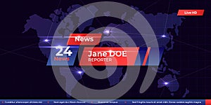 Breaking news background. TV channel headline template with lower third banner for video broadcast, television media