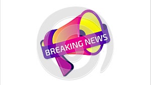 Breaking news banner, label, badge icon with megaphone. Flat design. 4K video animation