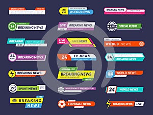 Breaking news. Broadcasting banners tv sport video interface vector graphic