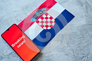 Breaking news, Croatia country`s flag and the inscription news