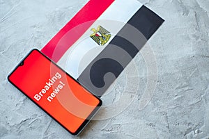 Breaking news, Egypt country`s flag and the inscription news