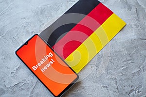 Breaking news, Germany country`s flag and the inscription news