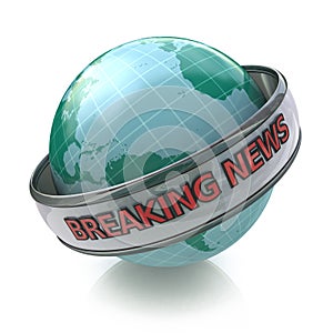 Breaking News Globe in 3D including clipping path