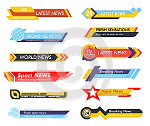 Breaking news. Lower third TV news bars vector set. Live news. Banners for broadcasting television video template